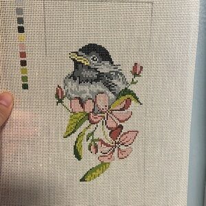 Bird Cross Stitch Kit with Floral Design Vintage
